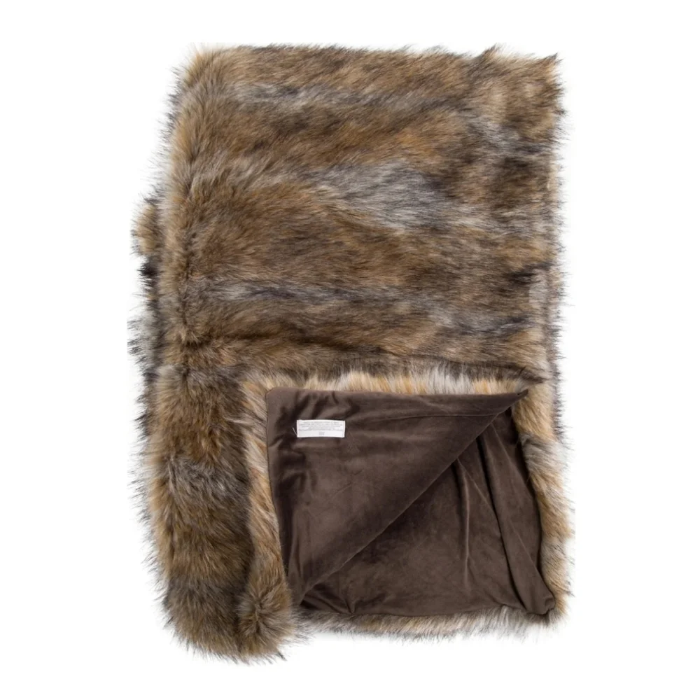 Restoration Hardware Luxurious Faux Fur Throw - Gray and Brown